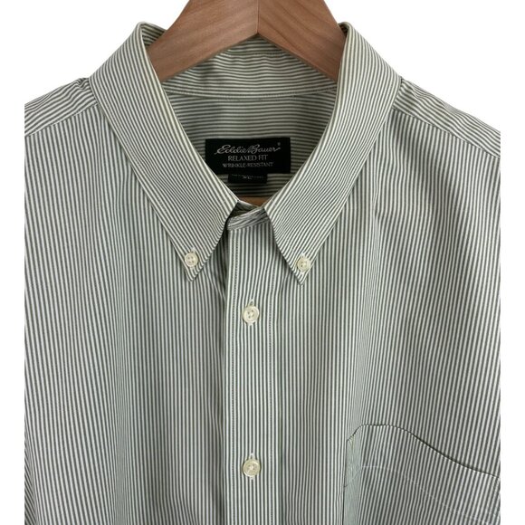 Eddie Bauer Relaxed Fit Men XL Green White Striped Short Sleeve Button Up Shirt - Picture 3 of 9
